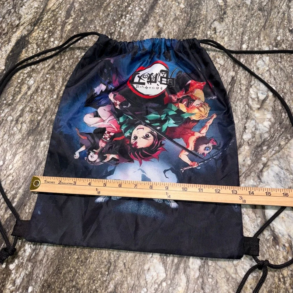 Anime Graphic Drawstring Cinch Bag Demon Slayer Kimetsu no Yaiba OS Black
